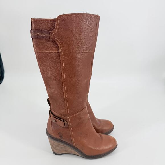 Timberland Stratham Heights Womens Brown Leather Wedge Tall Knee Boots 9 Lined - Picture 6 of 16
